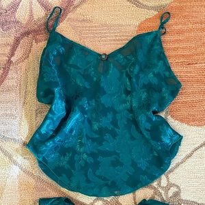 Matching tank and booty short lingerie in emerald green